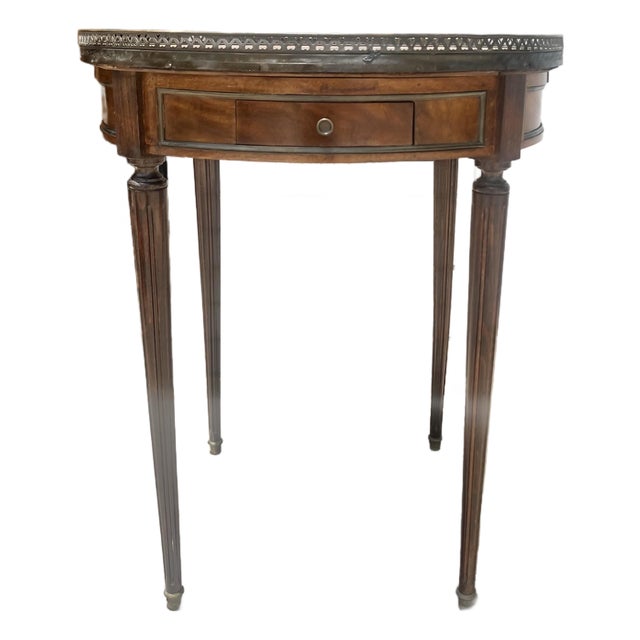 French 19th Century Louis XVI Mahogany Oval Bouillotte Marble Top Side Table For Sale
