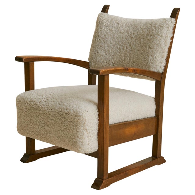 Danish Oak Armchair with Lambskin Upholstery, 1940s - 2 Available For Sale - Image 10 of 18