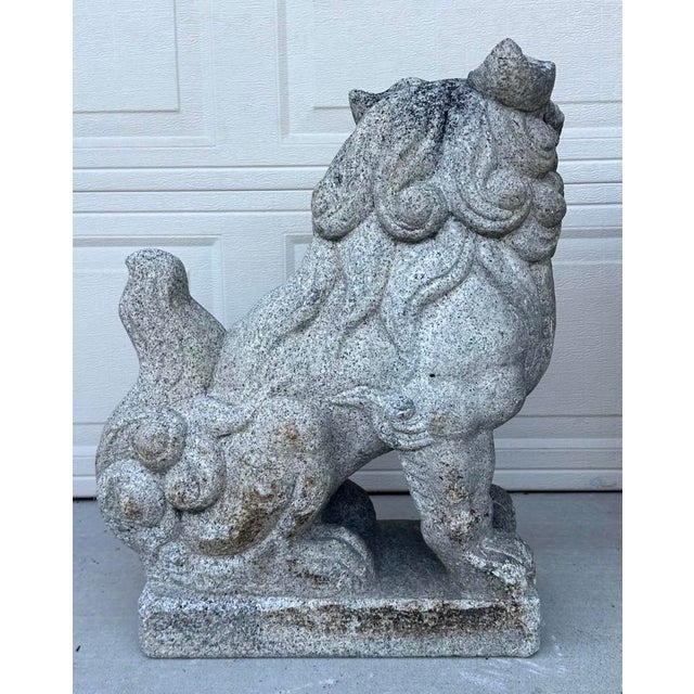 Rare Late 19th Century Meiji Era Japanese Granite Komainu Guardian Lions Hand Carved Stone Foo Dogs / Shishi Pair (C. 1890) For Sale - Image 10 of 18