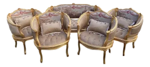1940s French Louis XVI Gold Beige Sofa Set - 5 Pc