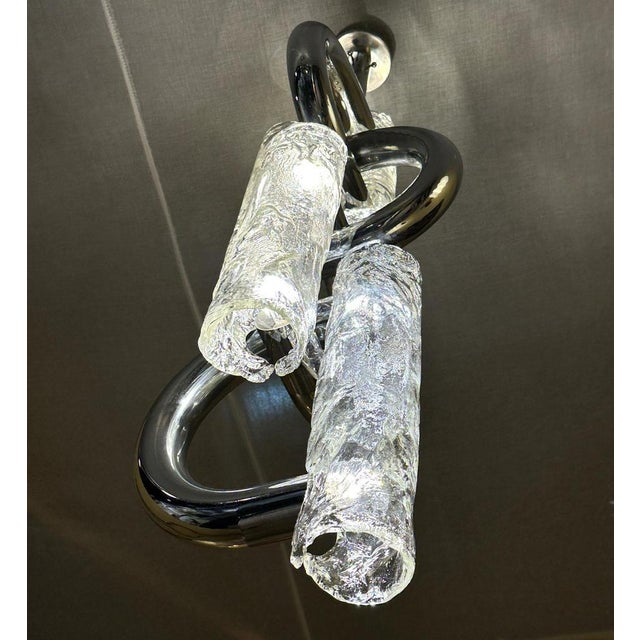 Glass Chandelier in Chrome and Murano Glass attributed to Aldo Nason for Mazzega, 1970s For Sale - Image 7 of 11