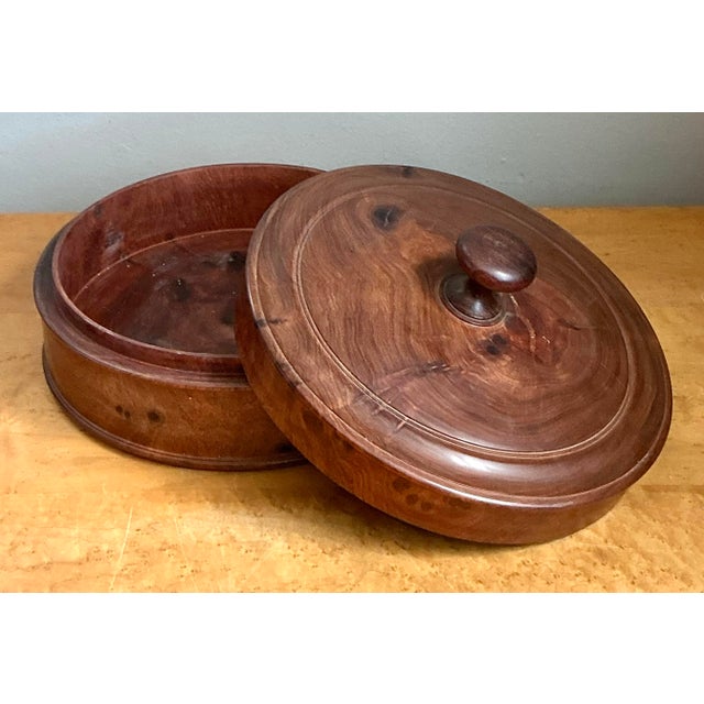 Vintage Round Burl Wood Storage Box For Sale - Image 10 of 12