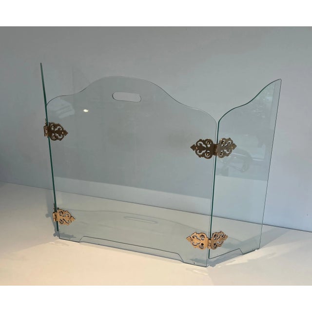 Glass Fireplace Screen with Bronze Hinges For Sale - Image 6 of 13