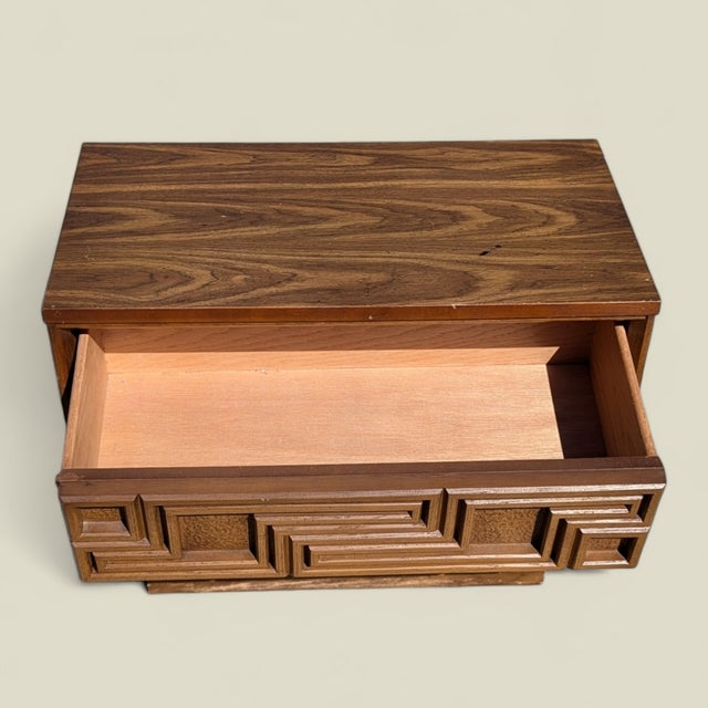 Bassett Mid-Century Carved Wood Two-Drawer Nightstand For Sale In Los Angeles - Image 6 of 7