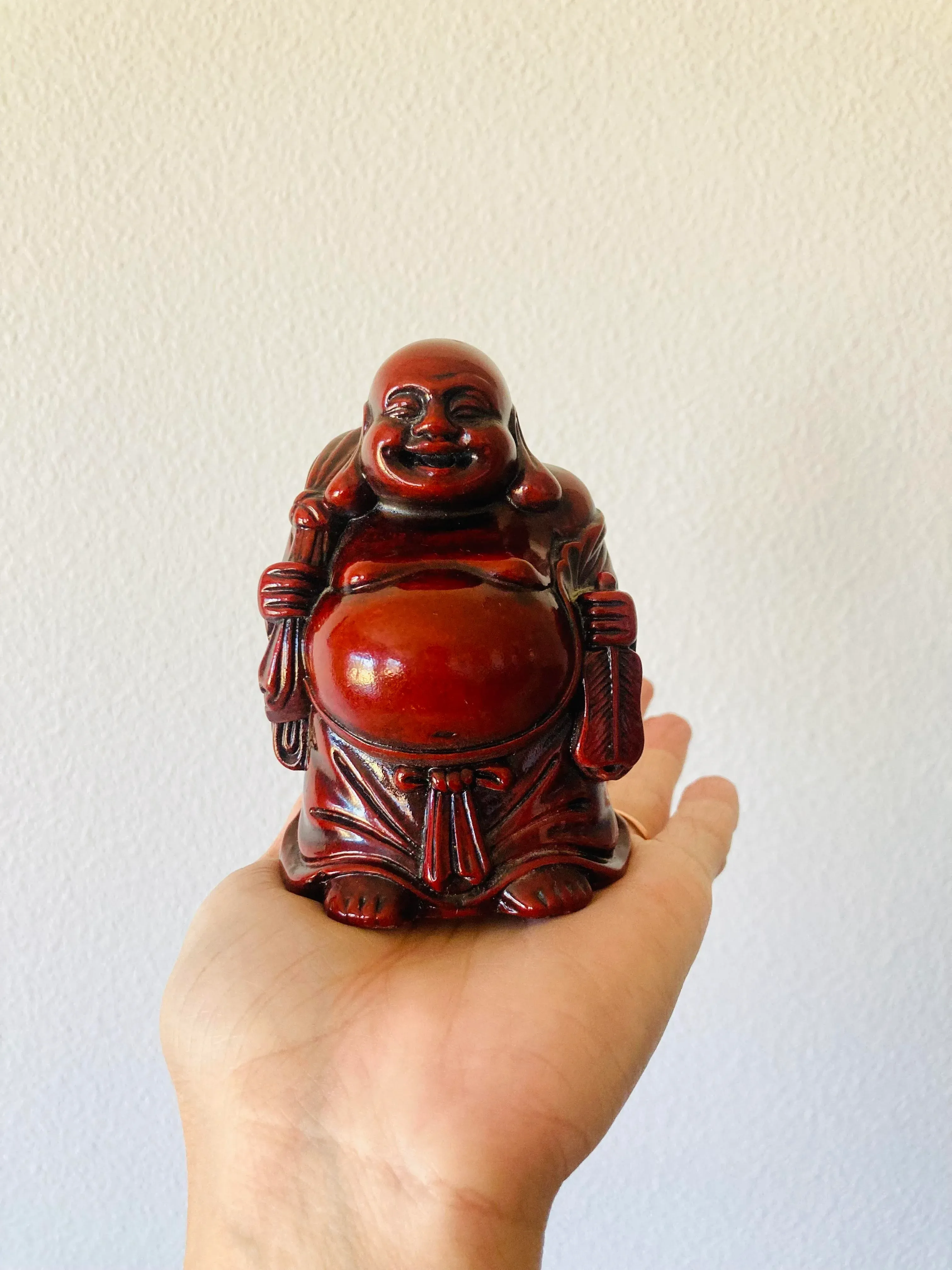 Vintage Red Resin Buddha Statue Figurine Fulong Mark | Chairish