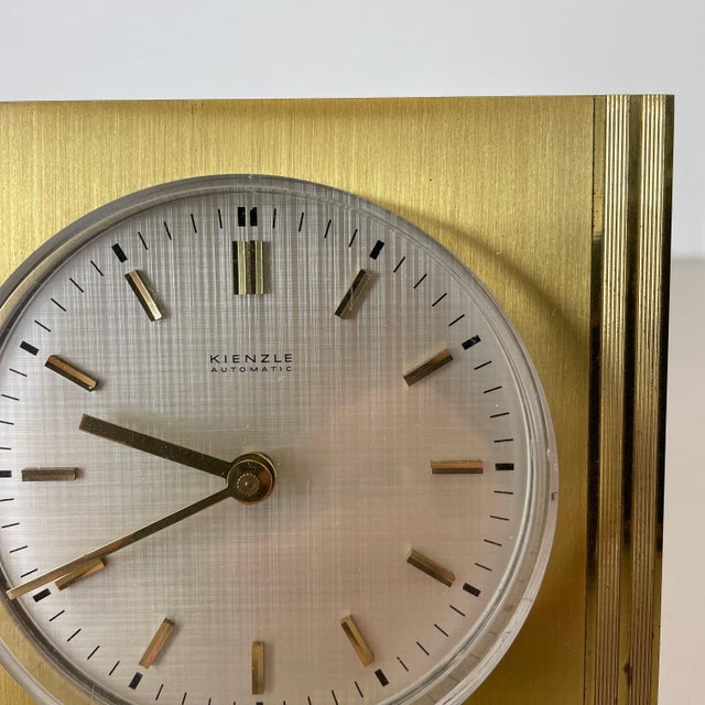 Vintage Hollywood Regency Brass Glass Table Clock from Kienzle, Germany, 1960s For Sale - Image 11 of 16