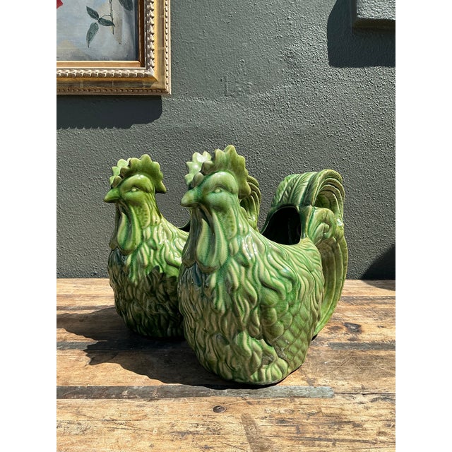Vintage Glazed Ceramic Rooster Cache Pot For Sale - Image 10 of 12