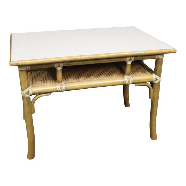 McGuire Modern Bamboo and Rattan 2-Tier Side Table For Sale