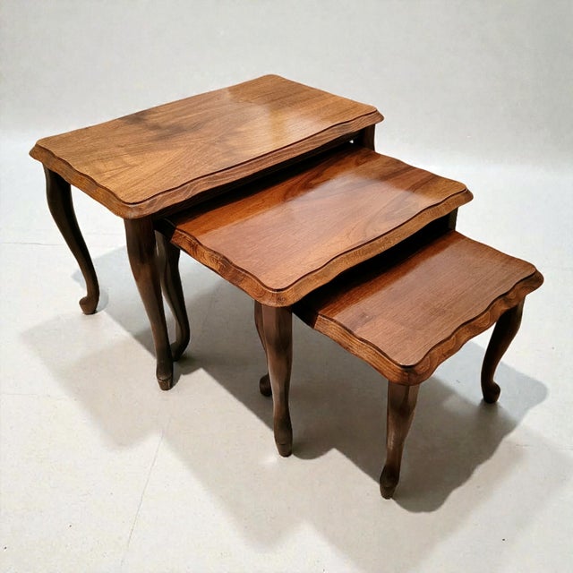 French Nesting Tables in Nutwood, 1950s, Set of 3 For Sale - Image 10 of 15