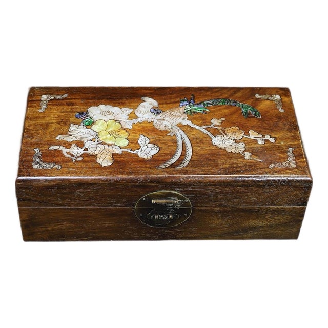 Huali Rosewood Box Inlaid With Mother-of-Pearl Bird Motif For Sale