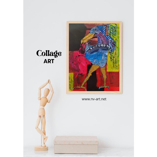 An expressive and slightly ironic artwork with a strong character. A vibrant bird created with acrylic painting and paper...