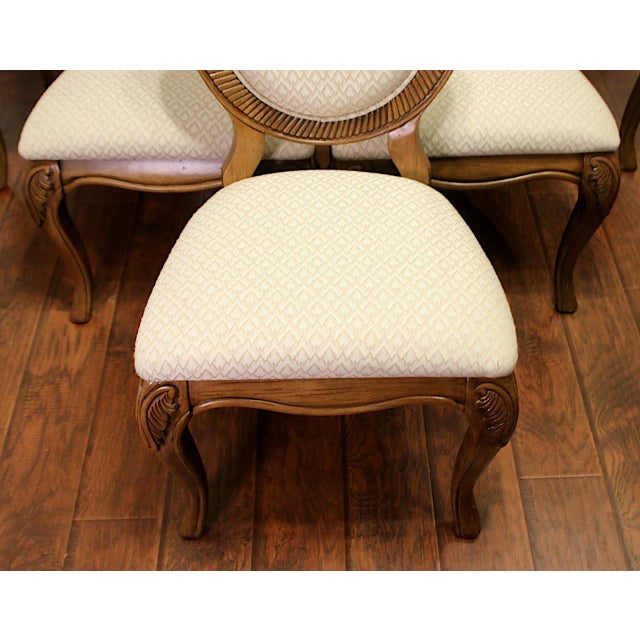 Carved Upholstered Cream Dining Chairs by Southern a.r.t Furniture