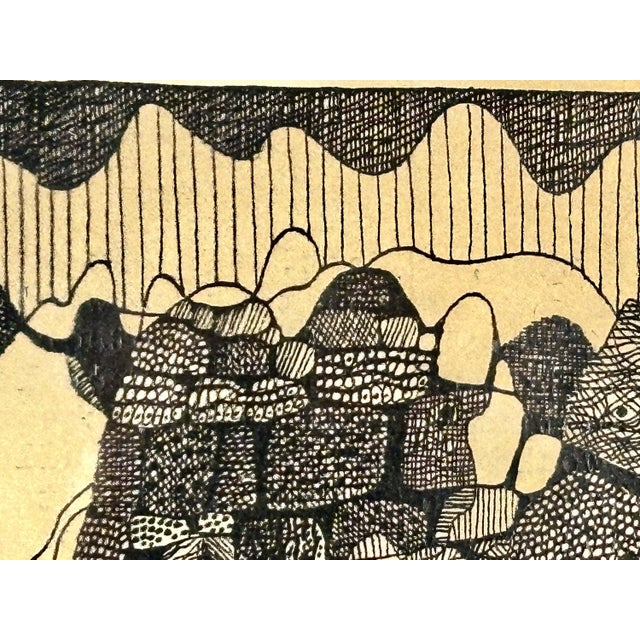 Vintage Pen & Ink Abstract Art by Bill Hinz - MCM Framed Artwork For Sale - Image 4 of 10
