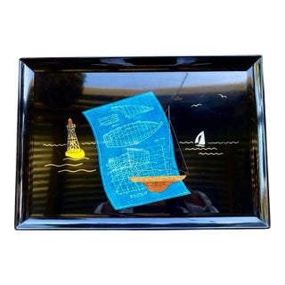 Mid 20th Century Blueprints Under Sail Serving Tray For Sale