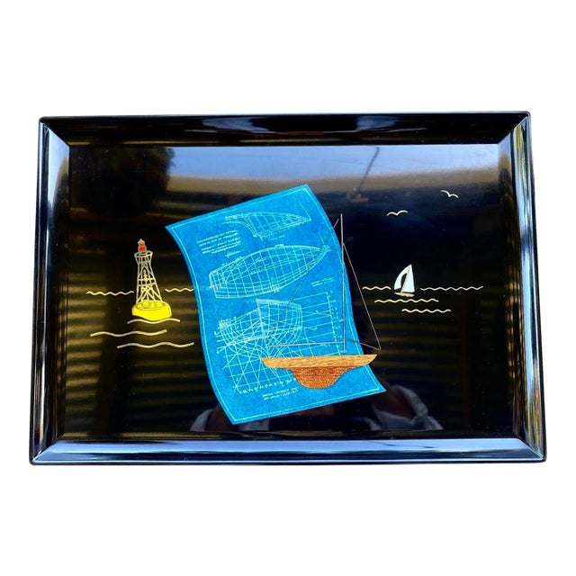 Mid 20th Century Blueprints Under Sail Serving Tray For Sale