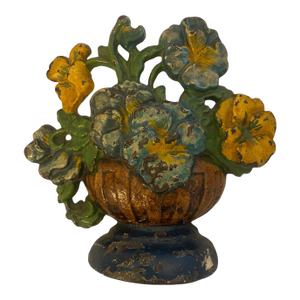 Antique Hubley Painted Iron Doorstop Epergne of Flowers