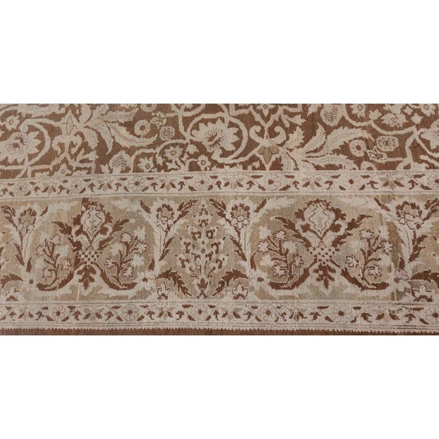 19th Century Indian Amritsar Botanic Brown Handwoven Wool Rug For Sale In New York - Image 6 of 8