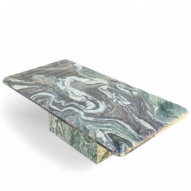 Late 20th Century Late 20th Century Postmodern Green Marble Coffee Table With Plinth Base For Sale - Image 5 of 15