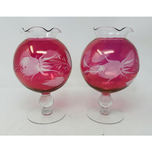 A magnificent matched pair of "Grand" scale rose bowls in the iconic Heritage pattern by Princess House. Originally...