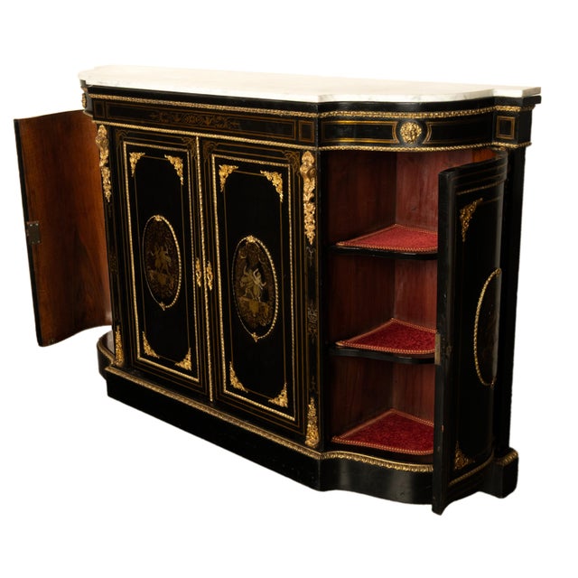19th Century French Napoleon III Ormolu & Marble Ebonized Cabinet Sideboard 1860 For Sale - Image 10 of 17