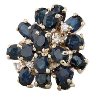 4.73ctw Blue Sapphire Diamond Cluster Ring 14k Yellow Gold Size 7 Cocktail For Sale