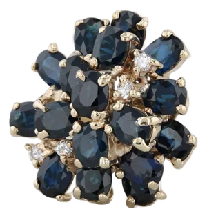4.73ctw Blue Sapphire Diamond Cluster Ring 14k Yellow Gold Size 7 Cocktail