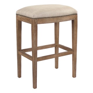 Cora Nailhead Bar Stool - Natural Linen For Sale