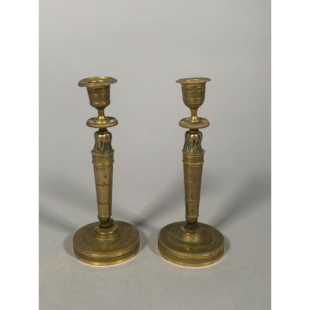 Traditional Bronze candlesticks from the Empire period, known as "return from Egypt", early 19th century. For Sale - Image 3 of 6