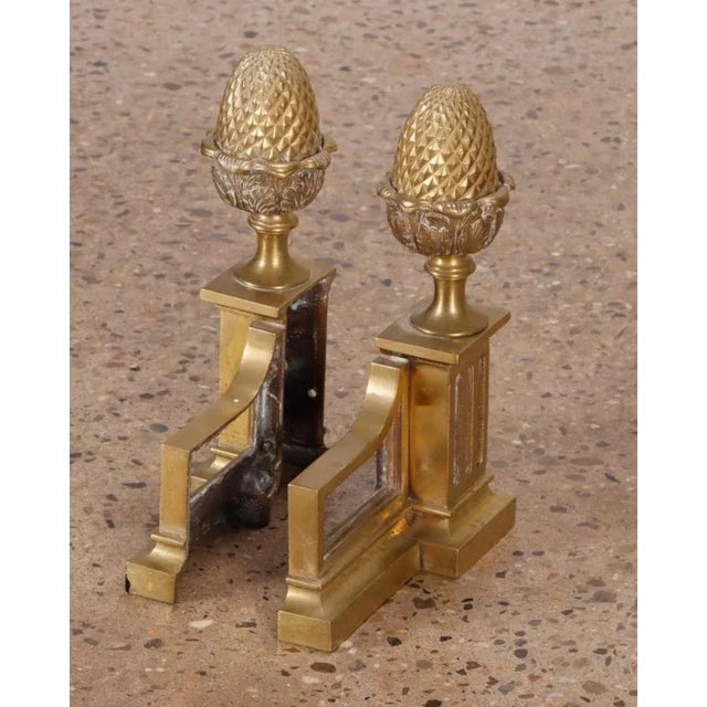 Pair of 1940s French Gilt Bronze Chenets or Andirons in the Form of Either Pineapples, Pine Cones or For Sale - Image 4 of 7