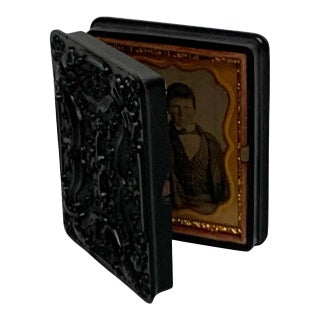 19th Century Ambrotype of a Young Male Student/ Writer, Gutta Percha Case For Sale