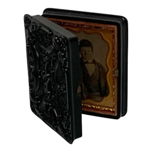 19th Century Ambrotype of a Young Male Student/ Writer, Gutta Percha Case