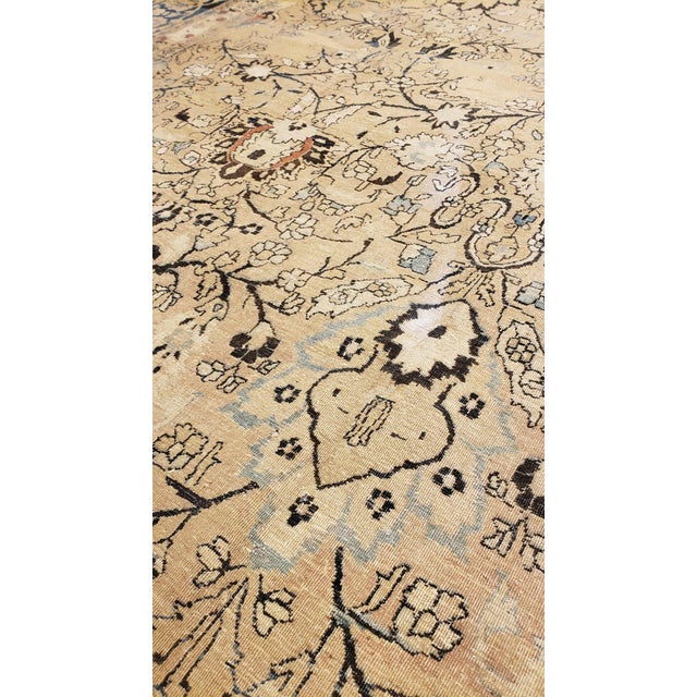 Antique Tabriz Fine Carpet, Handmade Persian Rug in Blue, Taupe, Soft Caramel For Sale In New York - Image 6 of 18