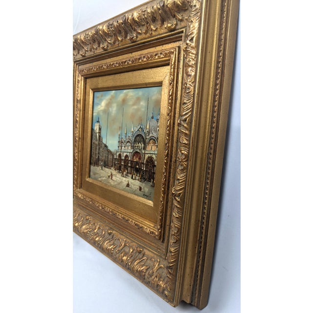 Framed Venetian Piazza San Marco Original Oil Painting Signed Rergito, Mid-20th Century For Sale - Image 13 of 14