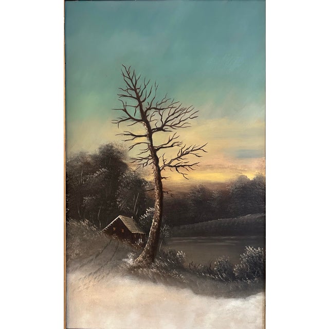 Large Antique Victorian Adirondack Landscape Oil Painting Snow Scene in Ornate Gold Frame For Sale - Image 4 of 12