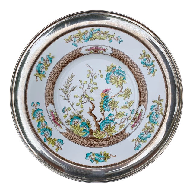 Shreve & Co San Francisco Sterling Rimmed Spode ‘India Tree’ China Charger Plate For Sale
