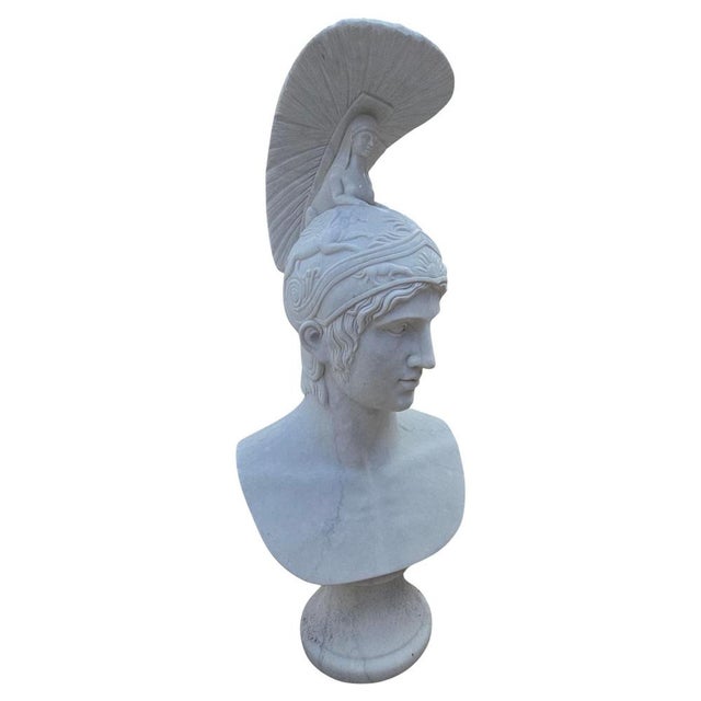 Large Hand-Carved Bust of a Greek Mythological Figure, 1980, Carrara Marble For Sale - Image 10 of 10