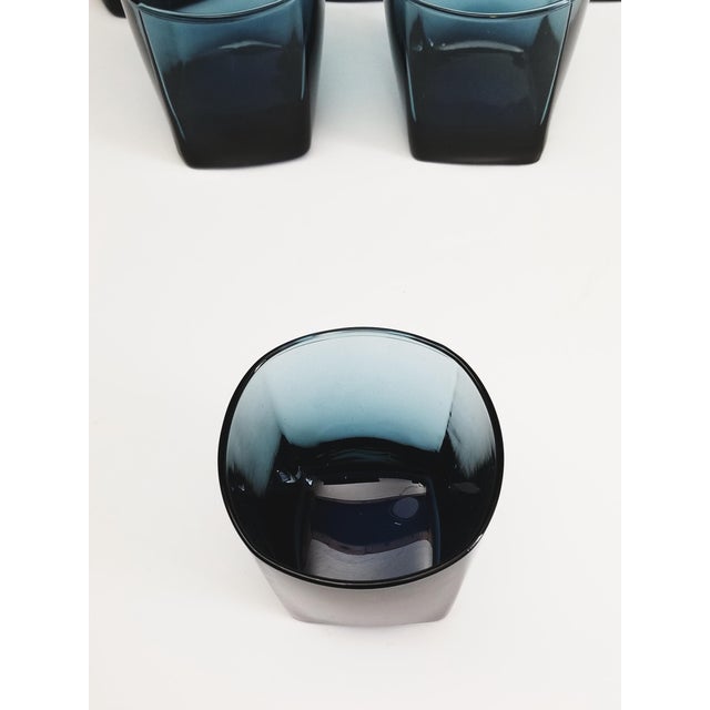 MidCentury Dark Blue Double Old Fashioned Cocktail Glasses With Square