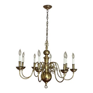 Late 20th Century Large Eight Light Brass Chandelier in the Dutch Queen Anne Style For Sale