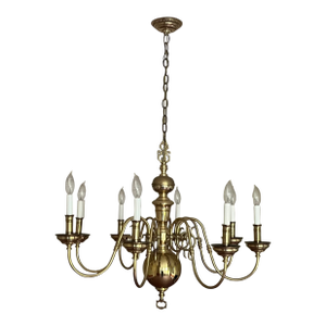 Late 20th Century Large Eight Light Brass Chandelier in the Dutch Queen Anne Style