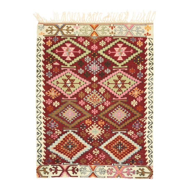 Vintage Turkish Oushak Handmade Wool Cotton Red Area Rug For Sale
