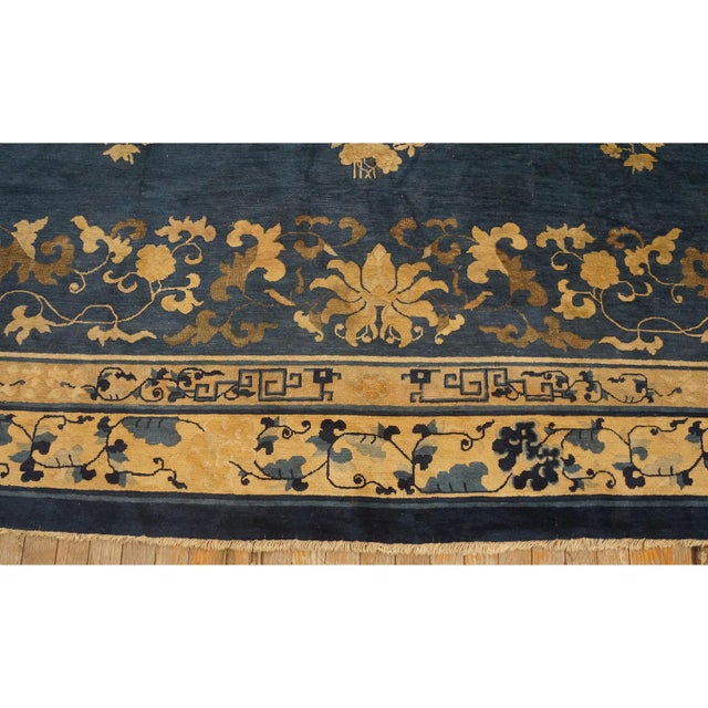 Late 19th Century Classic 1920s Blue Greek Key Antique Wool Floral Chinese Room Size Peking Rug For Sale - Image 5 of 9