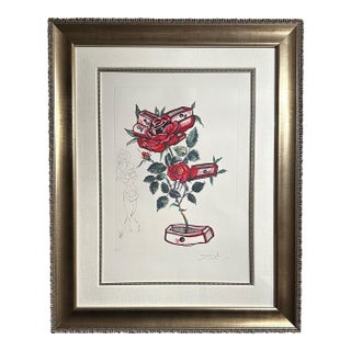 1970s Dali Florals Rose Hand Signed Numbered Etching Surreal Art For Sale