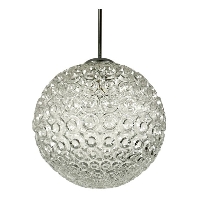 Mid-Century Modern Bubbled Clear Glass Globe Pendant Lamp by Limburg Glashutte from Glashütte Limburg, 1970s For Sale