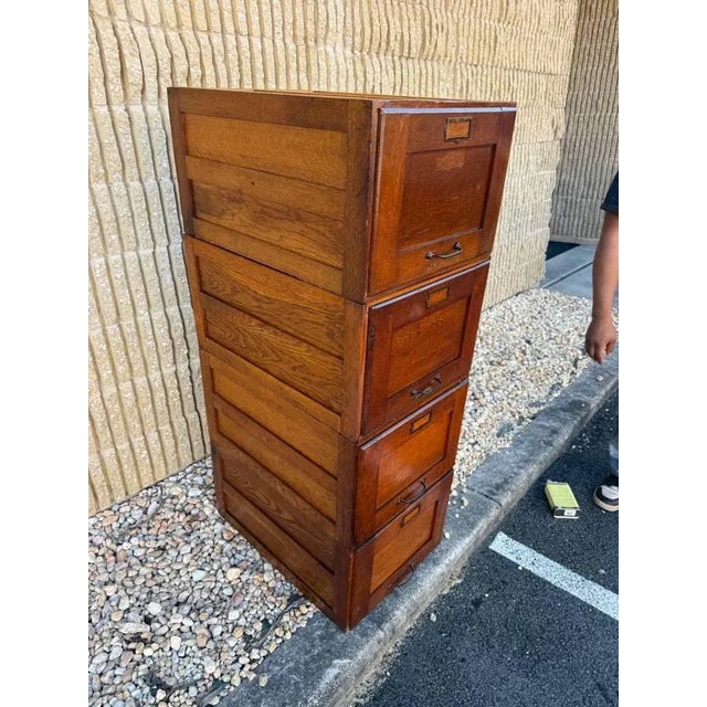 American Antique Art & Craft Style Oak Stackingable Filing Cabinet For Sale - Image 3 of 15