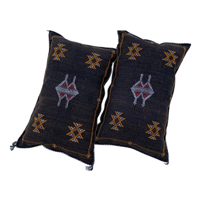 Contemporary Brown Moroccan Silk Sabra Pillow Covers - a Pair For Sale