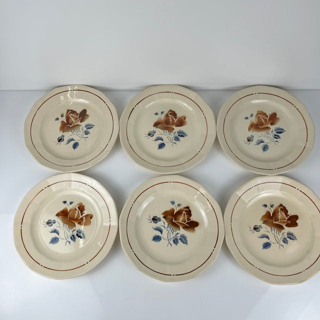 Vintage Dessert Plates with Floral Motif from Sarreguemines, 1920s, Set of 6 For Sale - Image 4 of 12