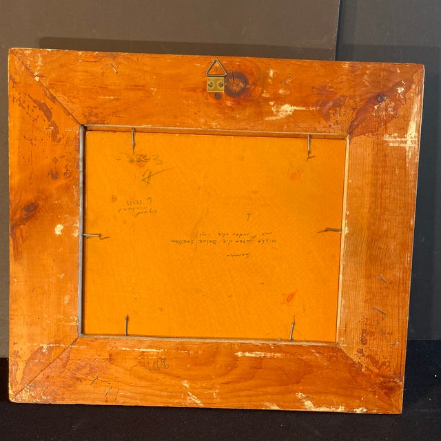 Two 1940’s Mid Century Modern Landscape Paintings, Framed One With a Pink Flowering Tree and the Other With an Orange Flowering Tree Size 14x16x2 For Sale - Image 10 of 12