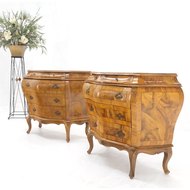 Pair of Italian Olive Burl Wood Patched Veneer Bombay Small Dresser Stands Table For Sale - Image 10 of 15