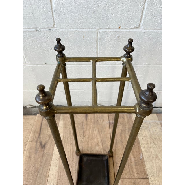 Brass Vintage English Brass Umbrella & Cane Stand With Urn Finials For Sale - Image 8 of 9