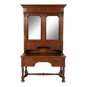 Late 19th Century Antique Large English Carved Oak Bureau Cabinet Bookcase